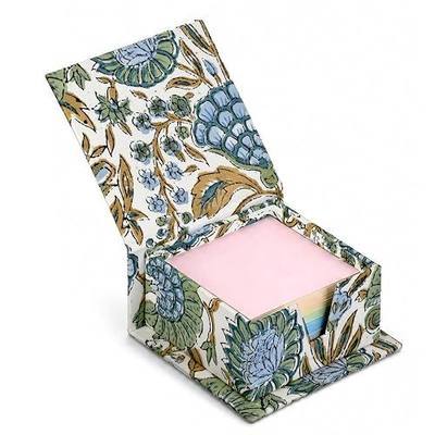 Ridhi Block Print Asparagus Green Sticky Note Holder Box for Desk, Aesthetic Memo Pad Organizer, Sticky Note Box Decorative Office Accessory, Stationery Gift for Teachers, Students, Professionals