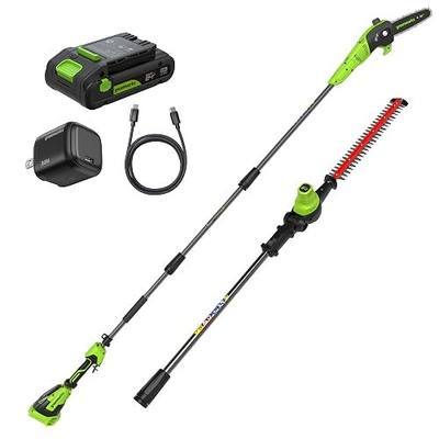 Greenworks 24V 8 in Pole Saw Hedge Trimmer Kit, 2.0 Ah Battery and Charger