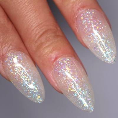 Glow in the dark Clear Nail Dip Powder mixed with Chameleon Opal Flakies | Long Lasting Glow, Sparkle Shinny