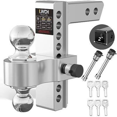Adjustable Trailer Hitch for 2 Inch Receiver, 8 Inch Drop/Rise Aluminum Tow Hitch with 2" & 2-5/16" Dual Balls, 12,500 lbs GTW, Anti-Theft Locking Pins for Lifted Trucks