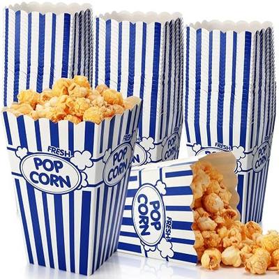Xinnun 100 Pcs Popcorn Boxes 32oz Classic Stripe Paper Buckets Disposable Oil Proof Popcorn Container Retro Open Top Box for Movie Night Supplies Theaters Carnival Birthday (Dark Blue)