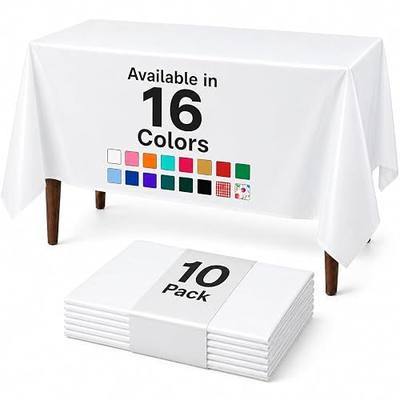 Auros White Premium Plastic Tablecloths 10 Pack, 54 x 108 Inch Rectangle Disposable Table Covers for 8FT Tables, Waterproof Spill-Proof, Easy Cleanup for Birthday, Parties and Weddings
