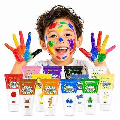 Washable Finger Paint for Toddlers & Kids - 12 Vibrant Colors - Non-Toxic, Baby Safe Art Supplies - Easy Clean Up Finger Painting Set for Early Learning, DIY Crafts & School Projects