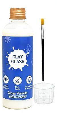 Air Dry Clay Glaze, 120ml High Gloss Polymer Clay Varnish, Prevent Clay Cracking, Scratch Resistant, Waterproof, for Pottery, Crafts, Clay Sealant with Brush & Measuring Cup (4fl oz)