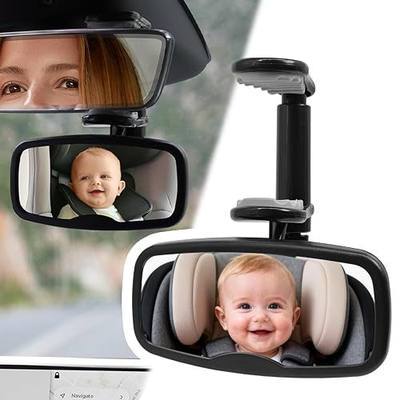 Clip Baby Car Mirror – Rear Facing Car Mirror for Baby, Over-the-Mirror Design, Shatterproof Glass, 360° Swivel, Universal Fit for Rearview Mirror – Toddler Car Safety Essential, Baby Car Accessories