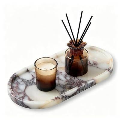Luxury Natural Oval Marble Tray, Vanity Makeup Organizer Perfume Home Decor | Large 11.8x5.9-Inch Calacatta Viola Oval Marble Vanity Tray, Makeup Organizer for Perfume Skincare, Bathroom Dresser Decor
