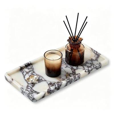 Luxury Natural Rectangle Marble Tray – 11.8 x 5.9-Inch Calacatta Viola Stone Vanity Tray, Modern Makeup Organizer for Perfume Skincare Products, Decorative Tray for Bathroom Coffee Table & Dresser
