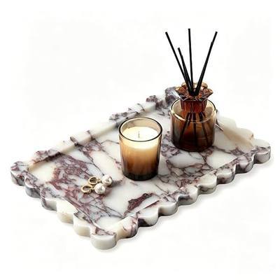 Luxury Natural Scalloped Marble Tray – 11.8 x 7.8-Inch Calacatta Viola Stone Vanity Tray, Elegant Catchall Organizer for Jewelry Perfume Keys, Unique Statement Tray for Bathroom Coffee Table & Dresser
