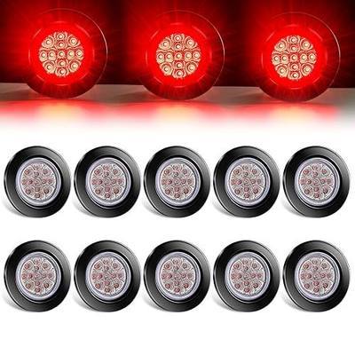 2.5" Round LED Side Marker Clearance Lights, 10Pcs 13 LED Trailer Truck Lights with Rubber Grommet and Wire Pigtail for 12V Truck Trailer RV Clear Lens with Reflectors, DOT Approved