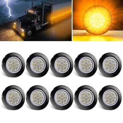 2.5" Inch Round Amber 13 LED Side Marker Clearance Lights, 10Pcs Trailer Truck Lights with Rubber Grommet and Wire Pigtail for 12V Truck Trailer RV Clear with Reflectors,DOT Approved