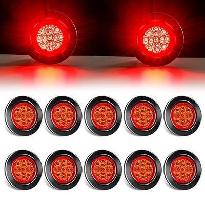 2.5" Round Red 13 LED Side Marker Clearance Lights 10Pcs with Rubber Grommet and Wire Pigtail for 12V Semi Truck Trailer RV Red Lens with Reflectors