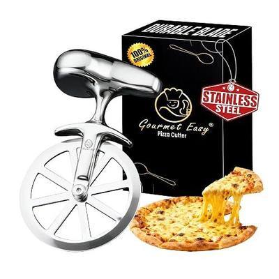 Gourmet Easy Unicycle Pizza Cutter Wheel Nonslip Easy Glide Stainless Steel | Sharp Blade, Ergonomic Handle, One-piece Design Stable Cutting. Mirror-polished, Easy to Clean, Backed by a 5-year Warranty