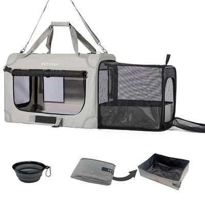 Extra Large Expandable Cat Carrier Soft Sided for Car, Portable Small Dog Carrier for 2 Cats, 24"x16.5"x16" Road Travel Folding Comfortable Design with Litter Box and Bowl