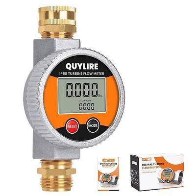 IP68 Metal Water Flow Meter for Garden Hose, RV & Lawn Sprinkler | ±1% Accuracy, 360° Rotatable Screen, Waterproof, 3/4" GHT Brass Connector, Supports Gallon, Liter, GPM, LPM, m³, QTS, PTS