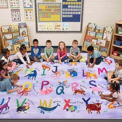 6x9 ABC Classroom Rug for Kids Playroom, Alphabet Rug with 26 Animals | Purple Kids Rug,Non-Slip Washable Kids Carpet, Educational Preschool Play Mat for Daycare, Nursery, Toddler Bedroom