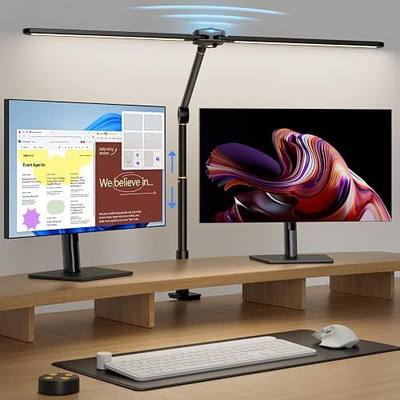 Desk Lamps for Home Office, Sensor Switch Dual Lamp Head | 270° Rotatable & Extendable Aluminum Alloy Arm, Eye-Caring, 24W Dimmable 3 Color Modes Desk Light with Clamp