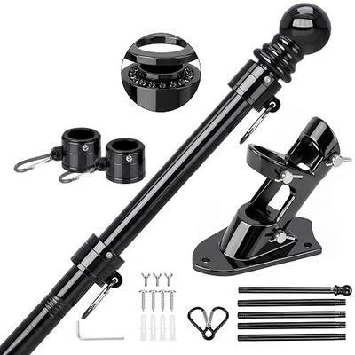 Flag Pole for Outside House with Holder, 6 FT, Tangle Free; Black | Stainless Steel, 2 - Position Wall-Mounted Flag Pole Bracket, for 3x5 American flags, Porch (Without Flag)