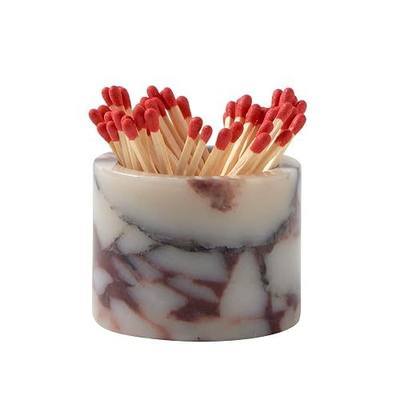 Luxury Natural Marble Match Holder with Striker –Small 2.5" x 2" Calacatta Viola Stone Decorative Matchbox for Bathroom Candles & Fireplace, Cute Match Jar for Home Decor Gift (Matches Not Included)