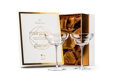 GLASSIQUE CADEAU Crystal Margarita Cocktail Glasses | Set of 2 | 9 oz | Elegant Long Stemmed Glassware for Drinking Daiquiri, Paloma, Frosé and Frozen Bar Drinks | Tall Fancy Barware with Thin Stem