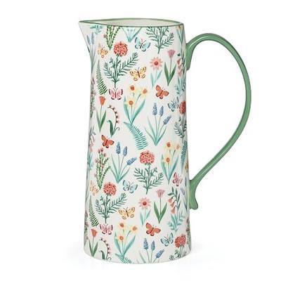 Oneida Home And Kitchen, First Blooms Pitcher, Porcelain Material, Water Jug, Dishwasher Safe, Water Pitcher, Decorative Pitchers, Butterfly & Flowers Design(Multi-Colored, 1 Piece, 50 Ounce Capacity)