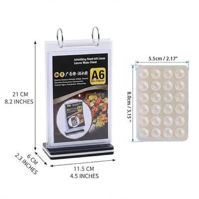2 Pack A6 Flip Menu Holder Stand with 6 PVC Pages (12 Views) for 4x6 Inch Paper, Clear Tabletop Display with Stable Base + 4 Silicone Suction Cups for Restaurant Cafe Counter
