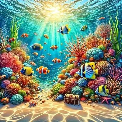 Fish Diamond Art Kits for Adults,5D Sea Coral Reef Landscape Diamond Painting Kits for Adults Beginner,DIY Full Drill Diamond Dot Painting Gem Art Kits for Adult,Home Wall Decor 13.79 X 13.79Inch