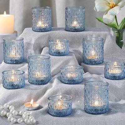 MATAHUM 20 Pcs Blue Glass Tealight Candle Holders Bulk | Votive Candle Holders, 2 Sizes for Wedding Centerpieces, Beach Theme Bridal Shower, Baby Boy Shower, and Birthday Party Decor