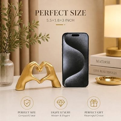 SANTA CASA Small Gold Heart Hands Resin Sculpture, Modern Home Decor for Bedroom Table Shelf Office, Ideal Gift for Father's Day Birthday Wedding Housewarming