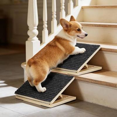 Dog Ramp for Stairs, 2 Pack Wooden Dog Stair Ramps for Small Dogs Only, Foldable Non-Slip Pet Ramp for Indoor Stairs, Adjustable Step Support for Senior, Short-Legged & Small Pets