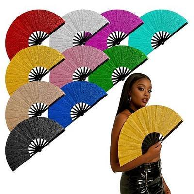 Boots on the Ground Hand Fan: 10pcs 13 inch Colorful Glitter Rave Fan Handheld Clacking Fans for Line Dancing Fans for Women Foldable Bulk for Dance Festival Church Birthday Shower
