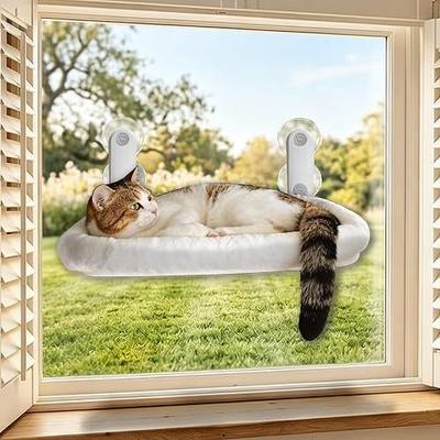 YGP Foldable Cat Window Perch with Space-Saving Fold-Down Design | No Drilling 40lbs Tested Hold 4 Strong Suction Cups Heavy-Duty Metal Frame Ultra-Soft Fleece Hammock for Cats