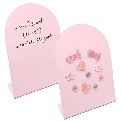 Pink Magnet Display Board for Desk, 2 Pack 11×8 Inch Arch Metal Magnetic Display Board with Stand, Memo & Photo Display, 10 Magnets Included, Cute Desk Decor for Girls, Home & Dorm