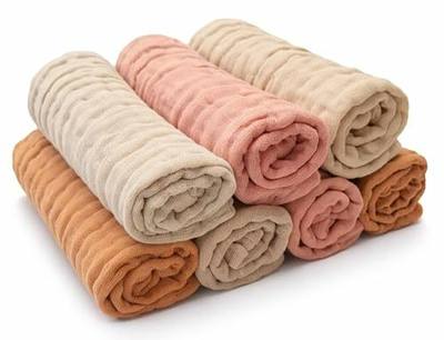 Kestel Baby Washcloths, 7-Pack 100% Muslin Cotton Soft & Absorbent, 12"x12" (Caramel)