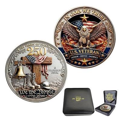 USA 250th Anniversary Challenge Coins Commemorative Coin, USA Eagle Graphic Patriotic Design, America Merchandise 250 Collectible 250 Anniversary Coin (WW)