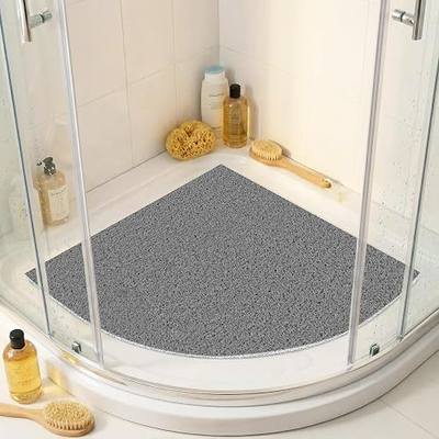 Corner Shower Mat Non Slip, 28x 28 Inches Triangular Bath Mats for Inside Shower, Soft PVC Loofah Bath Mat Without Suction Cups, Shower Mats Quick Drying and Easy Cleaning