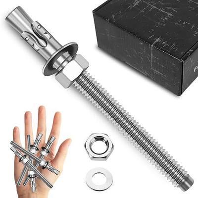 Mywish (25-Pack) 1/2" x 5-1/2" 304 Stainless Steel Wedge Anchors for Concrete and Cement, Plain Finish Heavy-Duty 1/2" Stainless Steel Masonry Anchors Bolts for Outdoor