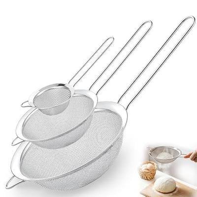 Fine Mesh Strainer Set of 3, Stainless Steel Sieve Sifters with handle, Medium Small Mini Size, Kitchen Strainers Colander Set for Sifting, Straining & Cooking(2.2"/3.9"/5.5")