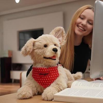 Chongker Realistic Companion Robot Dog Stuffed Animals for The Elderly | Handmade Robotic Dog With Voice Interactive, Heartbeat & Purring, By Custom Beloved Pet's Name To Soothe Emotions For Senior
