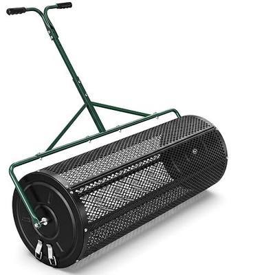 High-Capacity Metal Mesh Drum Compost Spreader with Side-Lock Peat Moss Spreader Ideal for Lawn and Garden Maintenance, Meeting Seeding and Fertilizing Needs for Farms and Vegetable Gardens. (44 inch)