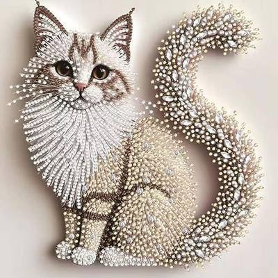OJTOYART 5D Cat Special Shape Diamond Art Kits for Adults Beginners, Animal Cat Diamond Painting Kits for Adults, DIY Crystal Rhinestones Diamond Painting for Home Wall Decoration 12 × 12inch