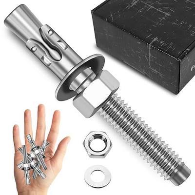 Mywish (25-Pack) 1/2" x 3-3/4" 304 Stainless Steel Wedge Anchors for Concrete and Cement, Plain Finish Heavy-Duty 1/2" Stainless Steel Masonry Anchors Bolts for Outdoor