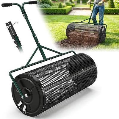 High-Capacity Metal Mesh Drum Compost Spreader with Side-Lock Peat Moss Spreader Ideal for Lawn and Garden Maintenance, Meeting Seeding and Fertilizing Needs for Farms and Vegetable Gardens. (36 inch)