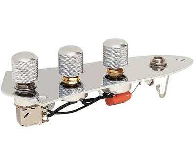 Prewired Jazz Bass Control Plate, Parallel-Series Wiring Push‑Pull Volume Boost Output Mid-range, (chrome round top) | boost Neck pickup volume Full‑Size 250K Brass Split‑Shaft Pots, Orange 473J Capacitor, Mono Output Jack
