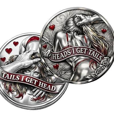 Heads or Tails Funny Coin – Heads I Get Tail/Tails I Get Head Double-Sided Joke Coin, Playful Flip Token, Humor Gag Gift for Couples, Valentine’s Day Surprise(D)