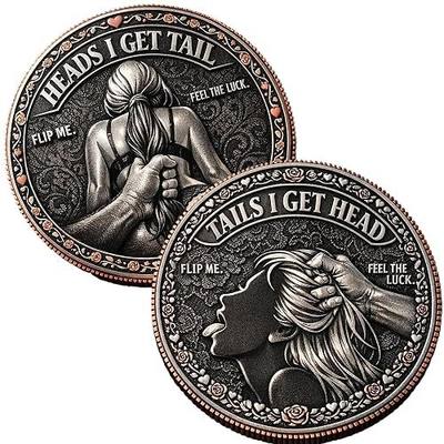 Funny Heads or Tails Decision Coin – “Heads I Get Tail, Tails I Get Head” Humor Challenge Coin, Gold Plated Lucky Flip Token, Prank Gift for Men, Couples, Valentine’s Day Novelty Coin(B)