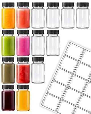 15 Pcs 2 Oz Glass Juice Shot Bottles With Black Caps & 15 Labels, Reusable Small Wellness Ginger Shot Glass Bottles Jar With Lids For Juicing & Ginger Shots, BPA-Free & Leak-Proof & Dishwasher Safe