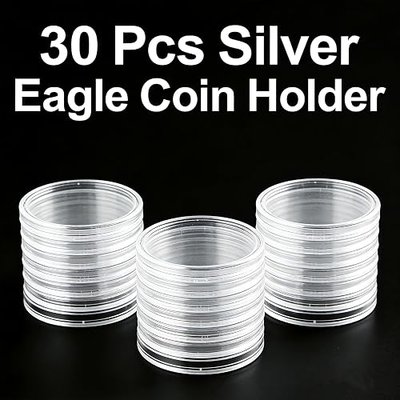 30 Pcs 40.6mm Silver Eagle Coin Holder Capsule,Acrylic Coin Case Silver Coin Storage for Collectors Round Clear