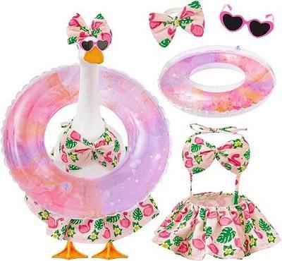 Bikini Porch Goose Outfits Fits 23" Goose Statue Summer Porch Goose Outfit with Sunglasses and Swim Ring Hawaiian Porch Goose Clothes Costume for Outdoor Garden Lawn Yard Decor(Flamingos)