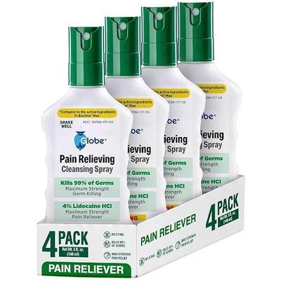 Globe Max Lidocaine Antiseptic Spray, No Sting, 4 Bottles, 5 oz | Lidocaine Formula, Antiseptic Spray, Minor Cuts and Scrapes Care, Pump Applicator, Portable Bottles, First Aid Supply
