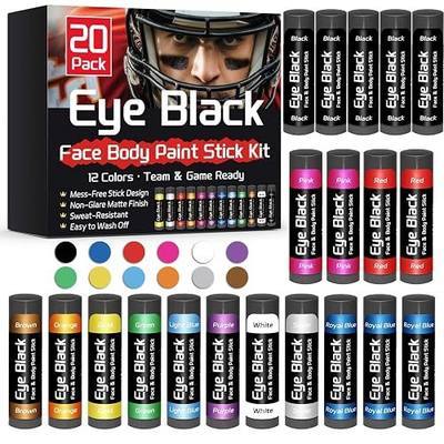 Eye Black Stick 20 Pack, 12 Colors for Football, Baseball & Softball | Retractable Anti-Glare Sports Face Paint Sticks for Athletes, Fans, Game Day, Pep Rallies, Costumes and Team Spirit